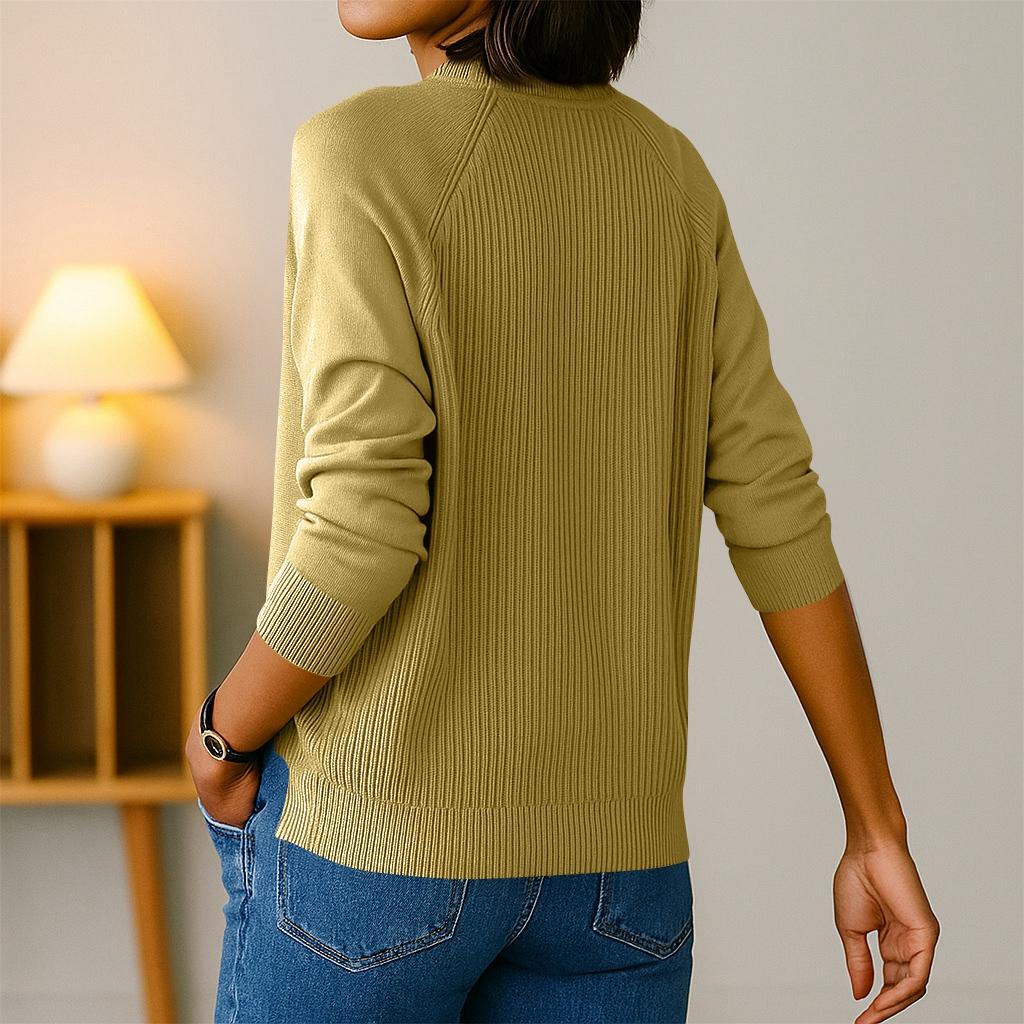 Women's Fashion Casual Solid Color Round Neck Split Hem Raglan Sleeve Long Sleeve Sweater Top