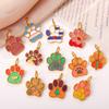  2Pcs Cartoon DIY Stainless Steel Drip Dog Paw Print Pendant Handmade Accessory Jewelry Gold Plated Charm Wholesale