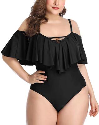 Plus Size Swimwear Falbaniasty Jednoczęściowy Strój Kąpielowy Kobiety Odkryte Ramiona Strój Kąpielowy Duży Rozmiar Monokini Bandaż Strój Kąpielowy 2024
