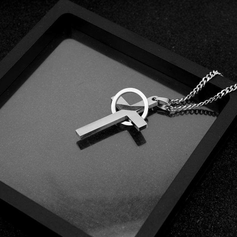 Hip Hop Punk Cross Circle Pendant Long Necklace Unisex Stainless Steel Sweater Chain