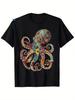 [Octopus Diving T-Shirt] 180g Octopus Floral Vintage Flowers Squid Kraken Scuba