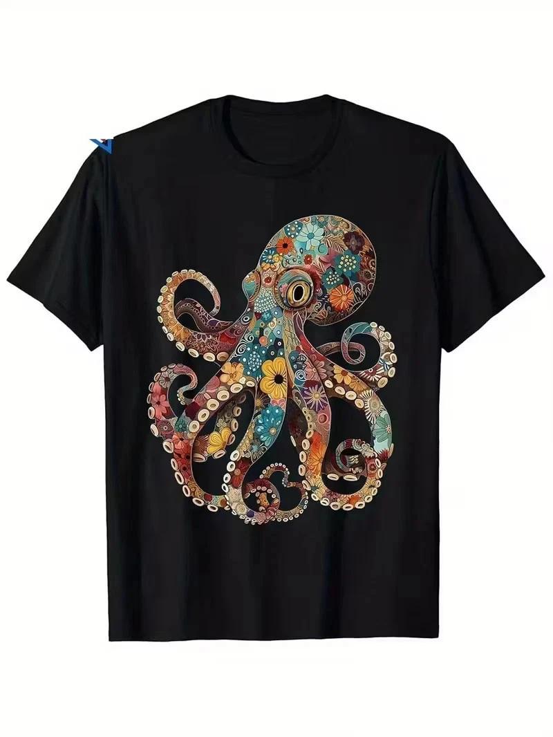 [Octopus Diving T-Shirt] 180g Octopus Floral Vintage Flowers Squid Kraken Scuba M