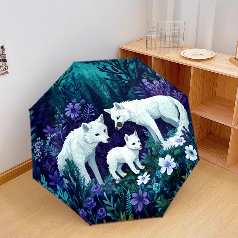 1 PC Automatic Folding Umbrella - Wolf Family Pattern, Portable & Foldable Design with 8 Ribs, Christmas Birthday Gifts