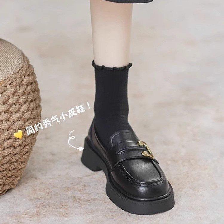 British soft-soled brown small leather shoes spring new retro platform loafers
