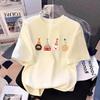 Children's White Cotton Short-Sleeve T-shirt (2026 New Style) for Medium to Large Girls - Summer Half-Sleeve Top