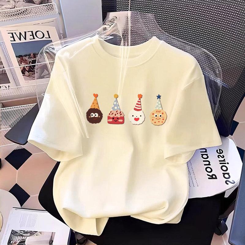 Children's White Cotton Short-Sleeve T-shirt (2026 New Style) for Medium to Large Girls - Summer Half-Sleeve Top