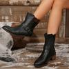 Side Zipper European and American Autumn and Winter Motorcycle Boots Short Boots Heel Martin Boots Women's Boots Belt Buckle Low Black