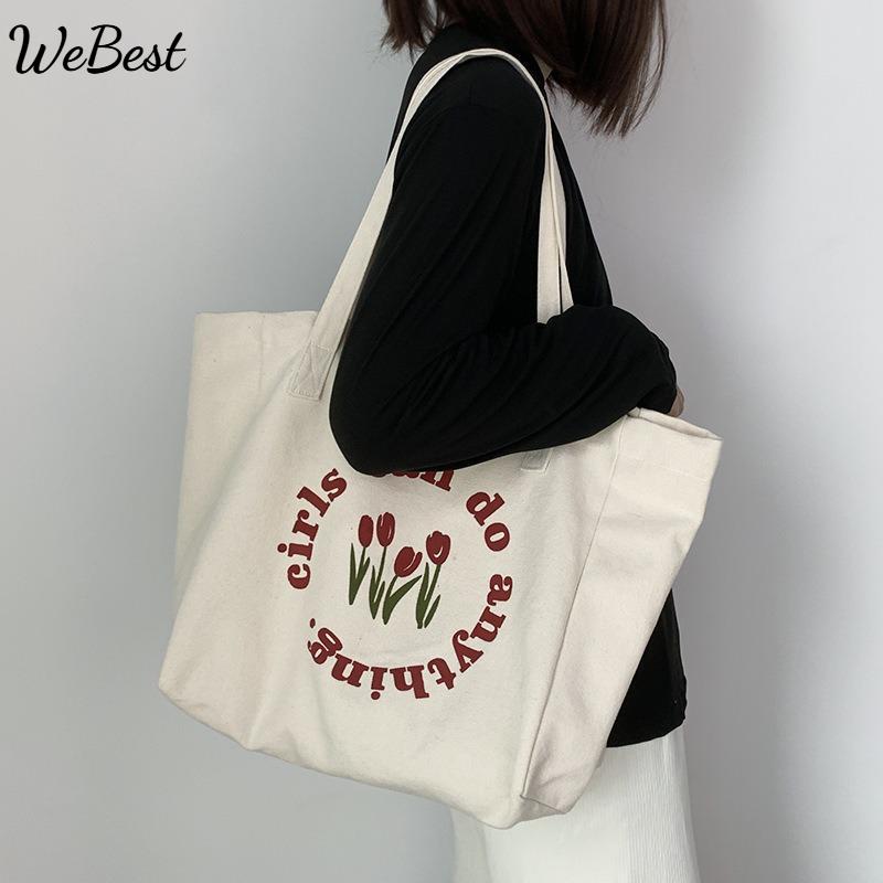 

New Shoulder Large Capacity Handheld Canvas Bag Flower Shopping Bag