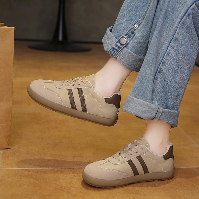 

Dexun обувь женская 2025 весна и осень универсальная ретро милая с большой головой кожаная мягкая подошва дышащая повседневная обувь на шнуровке обувь Форреста Гампа 40 хаки