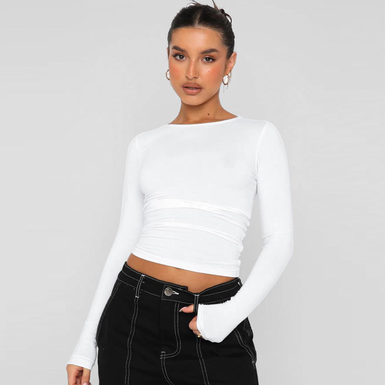 

Women s Form Fitting Long Sleeve Crop Top in Multiple Colors S