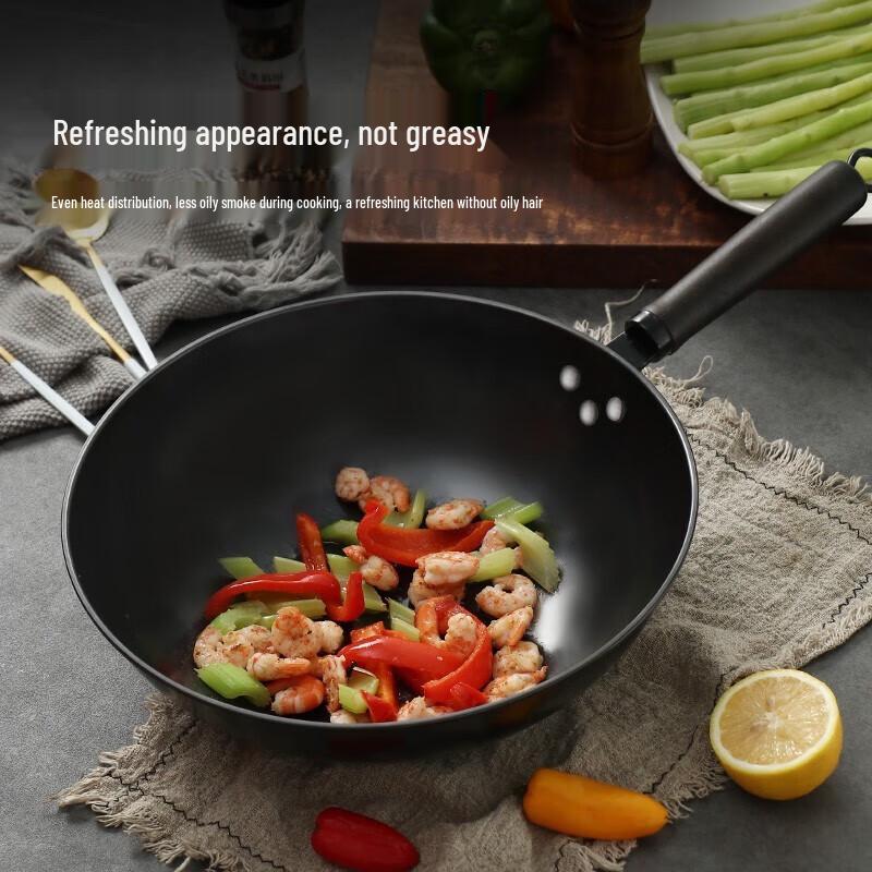 BAYCO 32CM Refined Iron Flat-Bottom Wok