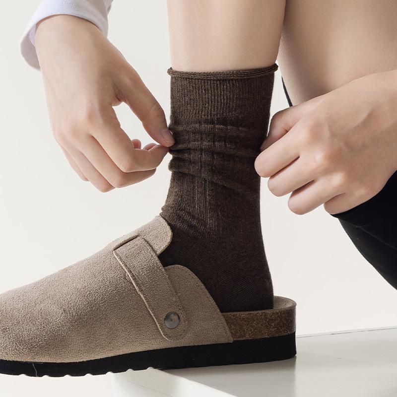 Women's Khaki Chunky Ribbed Slouch Socks - Cotton, Mid-Calf, Antibacterial, Anti-Pilling, Stretchy, and Bone-Free.
