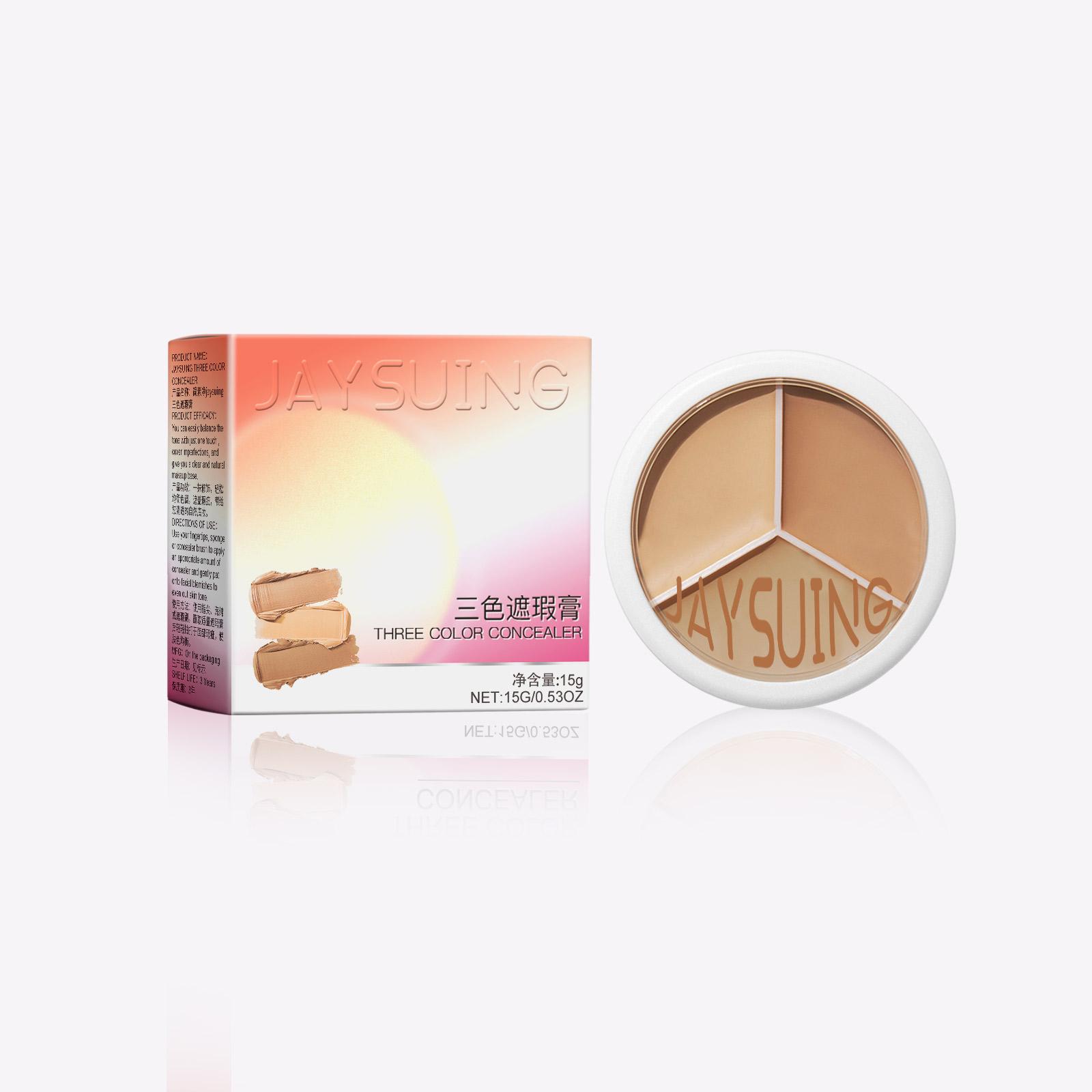 Jaysuing Tri-Color Concealer Covers Scars, Spots, Acne, Waterproof, Covers Dark Circles, Non-Caking, Brightens and Contours for Students