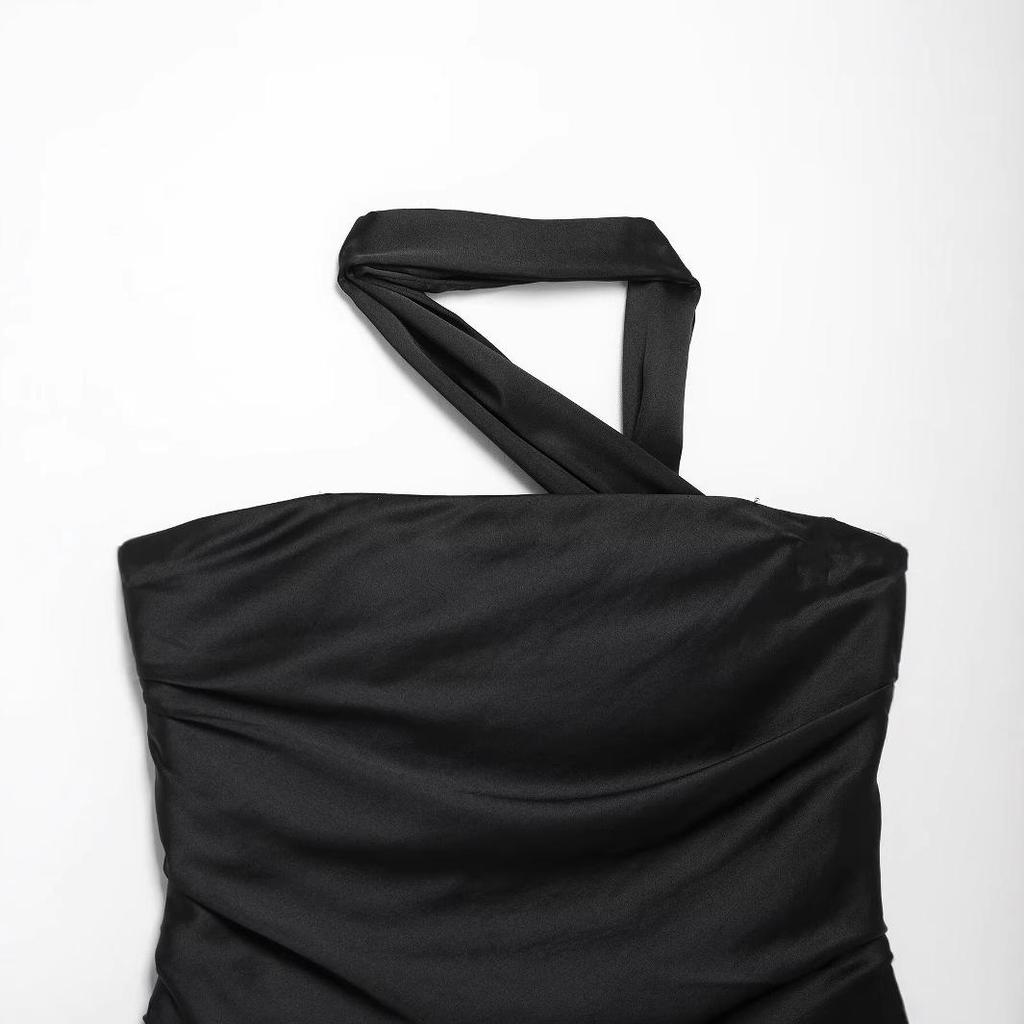 Women's European Style Ruffle Scarf Silk Satin Top - Spring 2025