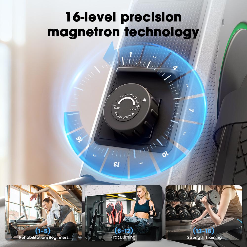 QK-530 Dual Rail Magnetic Rowing Machine with APP Support 16-Level Resistance Thickened Seat LCD Monitor Home Fitness Rowing Machine