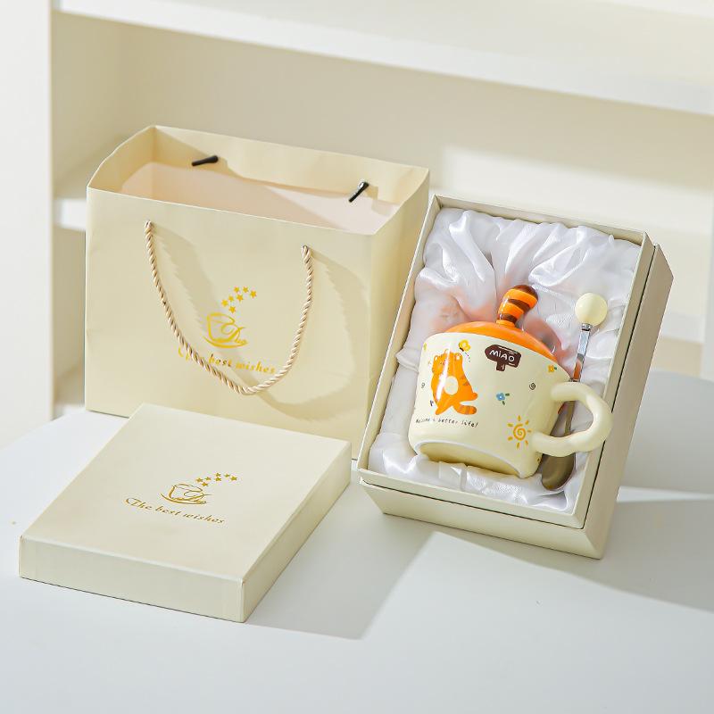 Fun Kitten Mug with Lid Office Cute Ins Ceramic Water Cup Personalized Creative Gift Cup