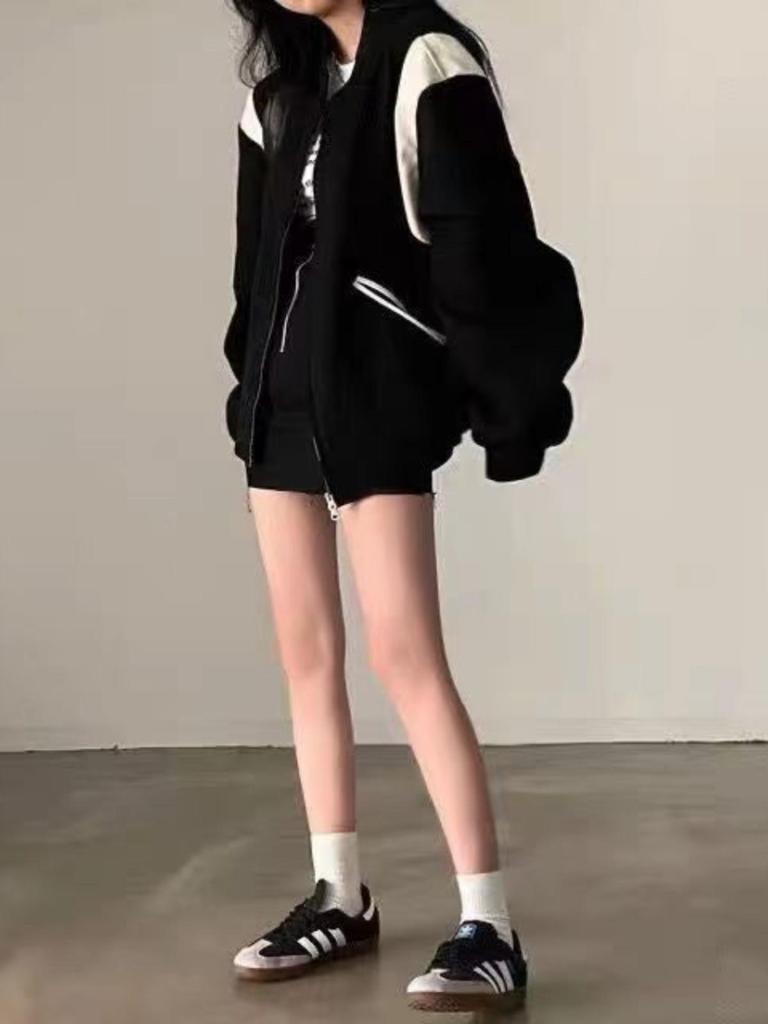 Women's Colorblock Baseball Cardigan: Retro Loose Sweatshirt Jacket, Fleece-Lined for Early Spring/Autumn, 2025 Collection