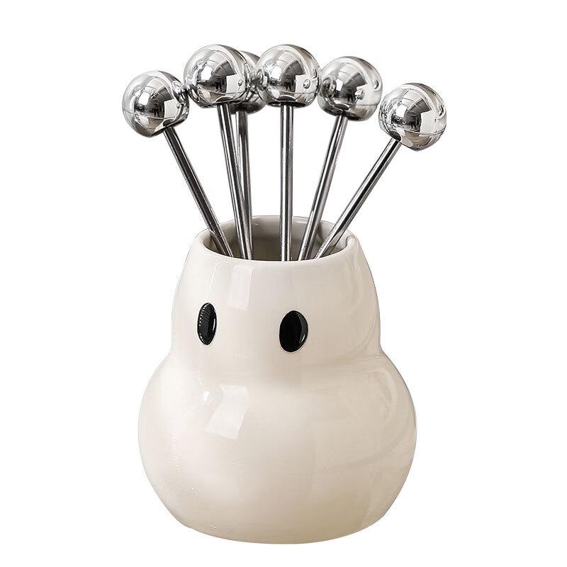 Ru Han Ceramic Fruit Fork Set with Pear Holder