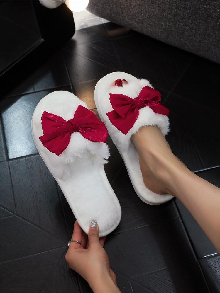 

Стильные осенне-зимние теплые тапочки с дизайном с бантом - Женские домашние тапочки для гостиной 40-41 красный