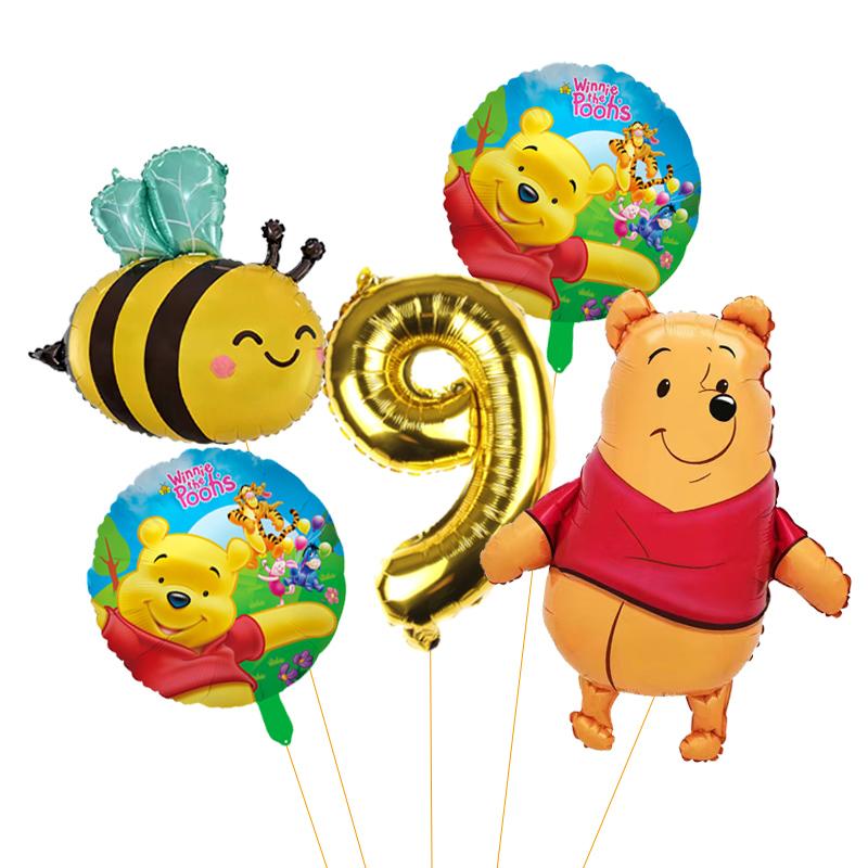 5 unidades Balão de Abelha Desenho Animado Winnie The Pooh Suprimentos para Festa Winnie Balões de Festa de Urso para Chá de Bebê Decorações de Festa de Aniversário
