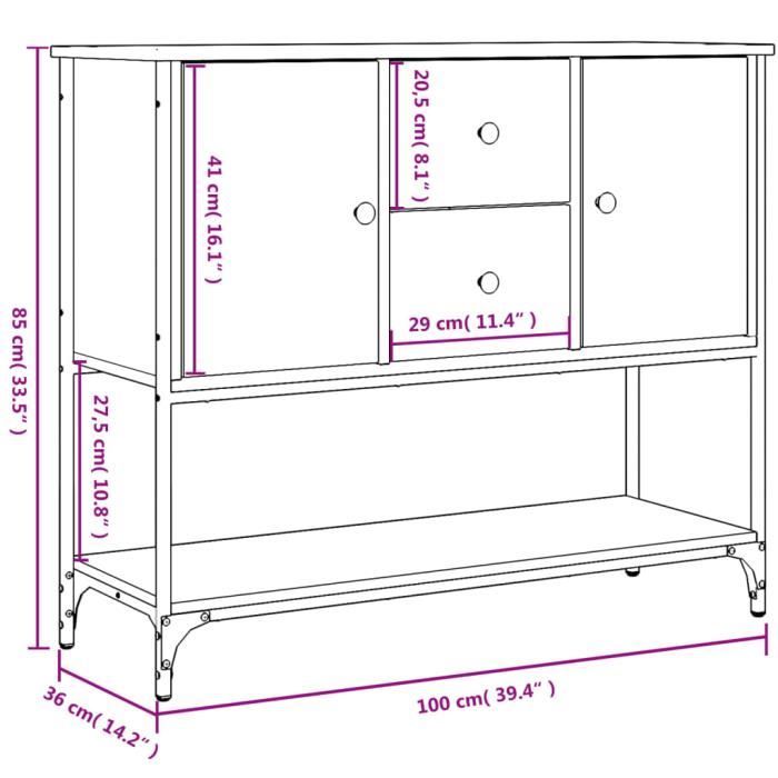 VidaXL Buffet sonoma gris 100x36x85 cm bois d'ingénierie 835557