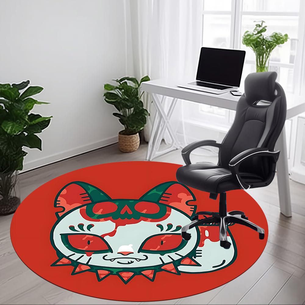 1pc Cats Skulls Office Round Area Rug, Mat Suitable For Office, Under Office Chairs Bedroom Living Room Home Decor, Room Deco