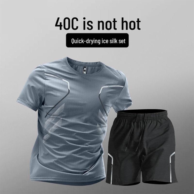 

Чоловічий спортивний костюм з крижаного шовку, швидковисихаючий: Фітнес-футболка та шорти для бігу 4XL (175-190 jin)