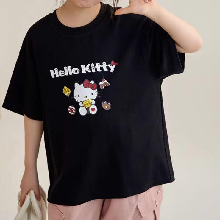 

Hello Kitty Short Sleeve Tee soft cotton casual crew neck cute cartoon print lightweight summer top for Women daily wear S