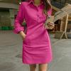 Women Dress Summer Elegant Long Sleeve Solid Color Shirt Sundress Casual Loose Buttons Pockets Short Mini Vestidos