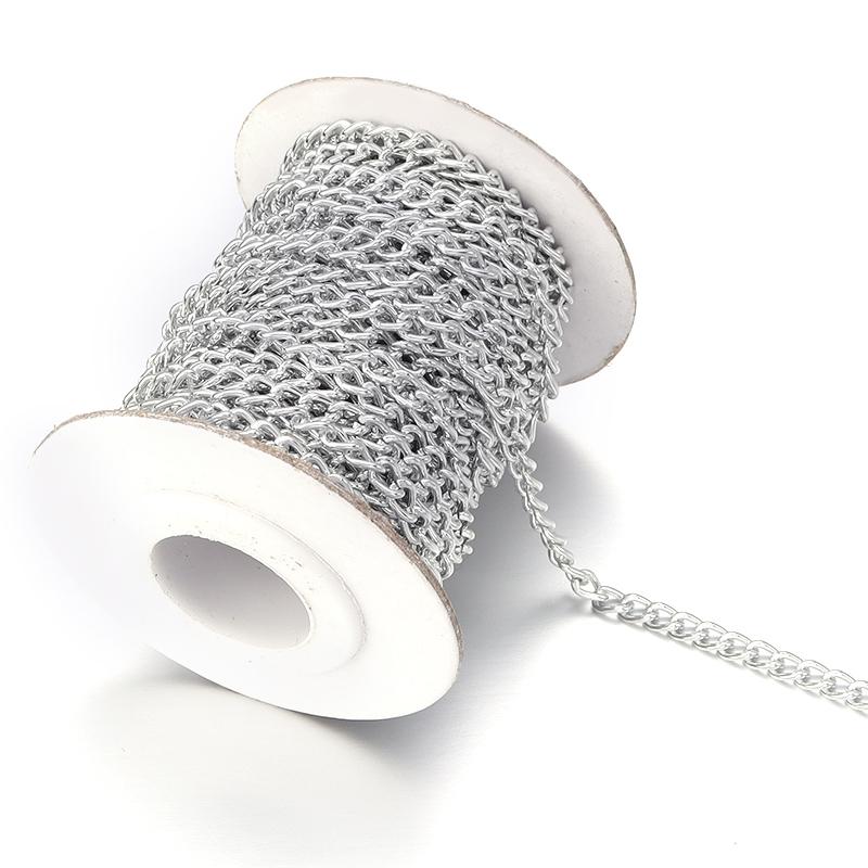 

5 Yards/Roll Aluminum Twist Chains Gold Silver Color O-Shaped Link Chain for DIY Jewelry Necklace Making Clothing Bag Accessory 5x3mm срібний