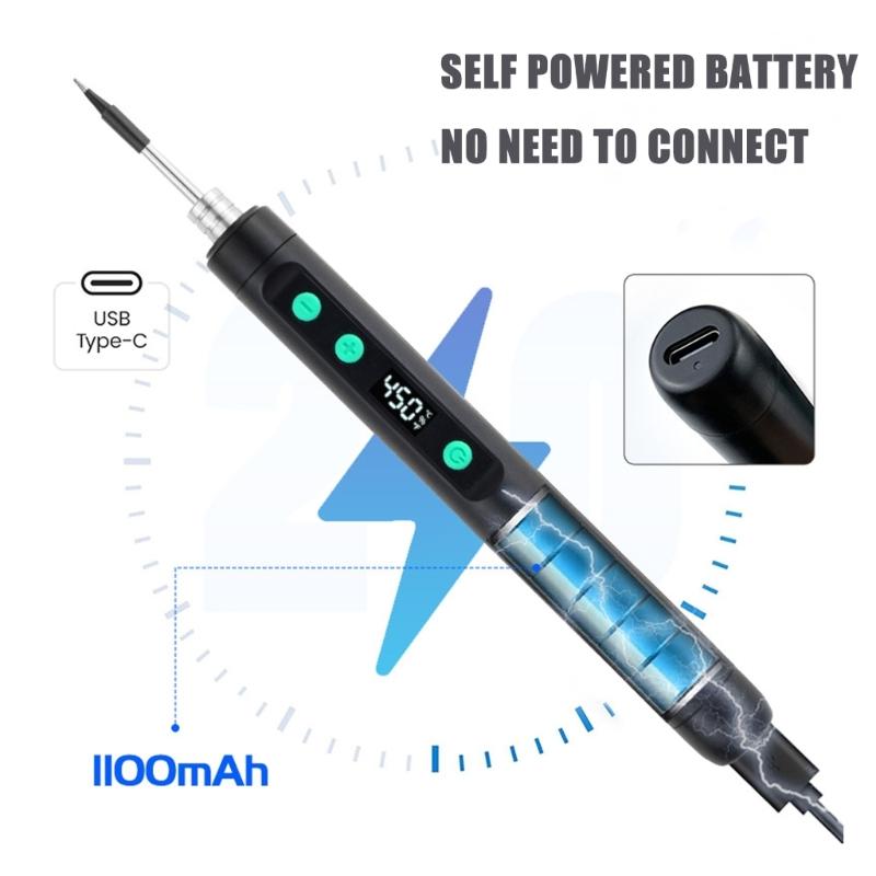 Rechargeable Cordless Soldering Iron With Accuracy Temperature Adjustment Quick Heat Up Interchangeable Tip Safe Overheat Protections Portable For DIY