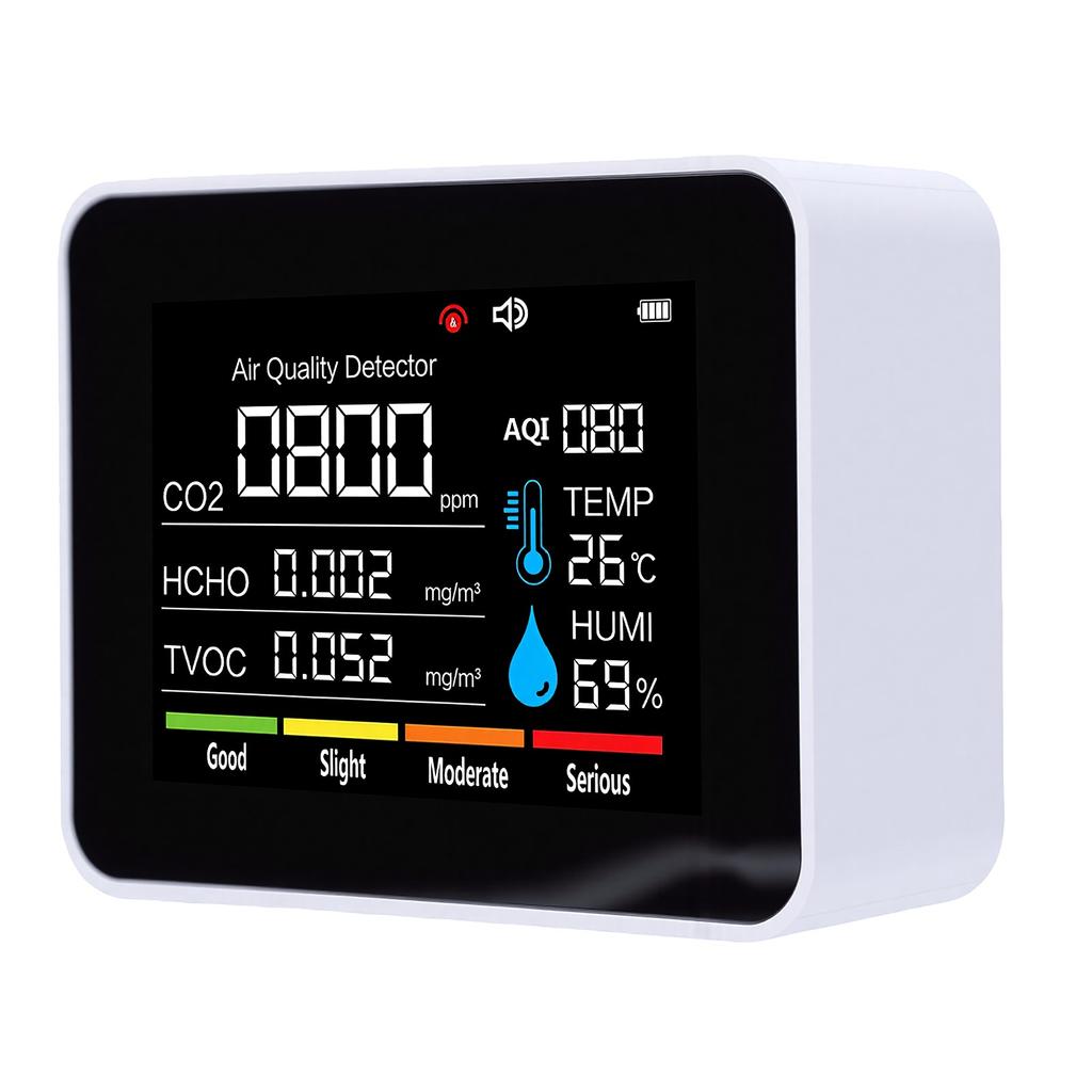10-in-1 Luftqualitätsmonitor Erkennt CO2 HCHO TVOC PM25 PM10 Temperatur Luftfeuchtigkeit Hochpräzise Sensoren Farbdisplay Luft