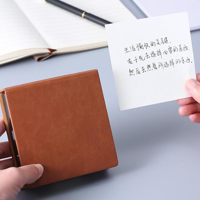 Sticky Note Box With Notepads Pu Leather Memo Pad Dispenser Desktop Supplies For Students Office Worker