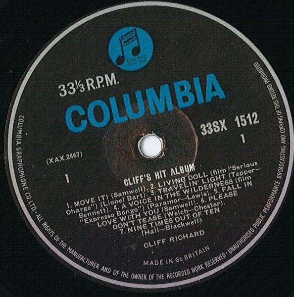 

LP Record CLIFF RICHARD - Cliff s Hit Album 33SX1512 Columbia UK Rock Used