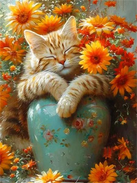 Full Square/Round 5D Diamond Painting Cat Sunflower Home Decor Embroidery Mosaic Animal Wall Art