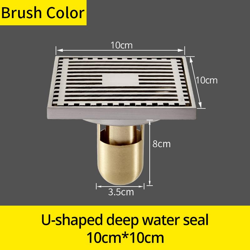 Drains 10*10cm Solid Brass Chrome Silver Shower Drain Bathroom Square Cover Anti-odor Hair Strainer Balcony Floor DrainBS-8109A