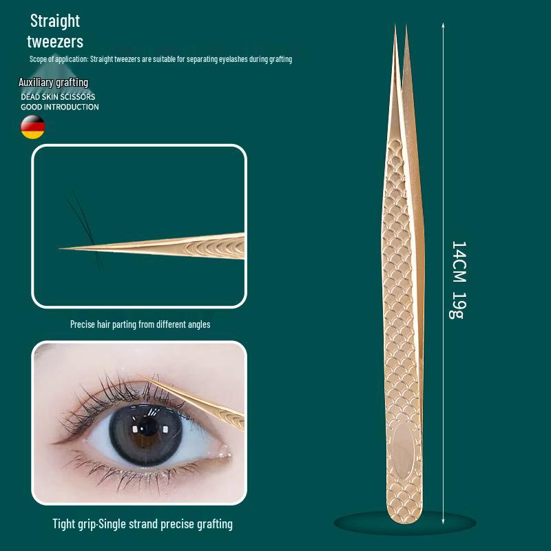 Gold-Plated Precision Eyelash Grafting Tweezers Set