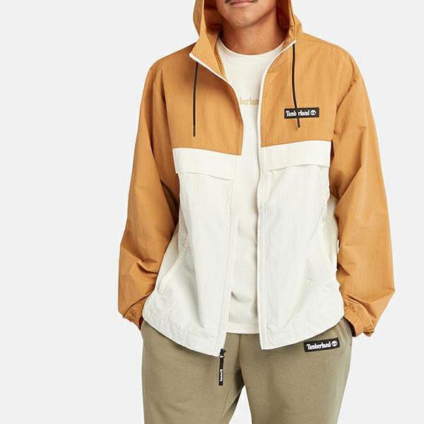Timberland Color Block Casual Water-Resistant Hooded Jacket Unisex Jacket Vintage-White Wheat A6PYW-DN8