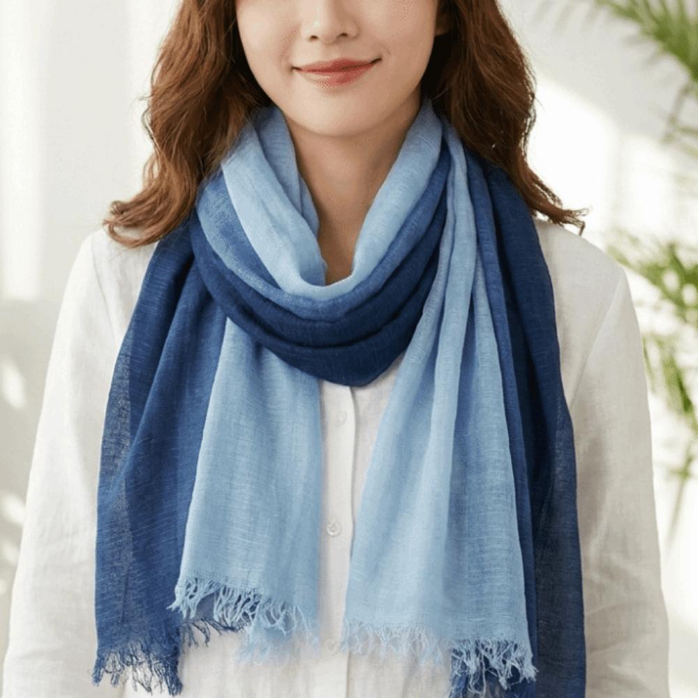 Soft Texture Cotton Scarf Simple Long Shawl Color Matching Short Tassel Scarf  Daily Wearing