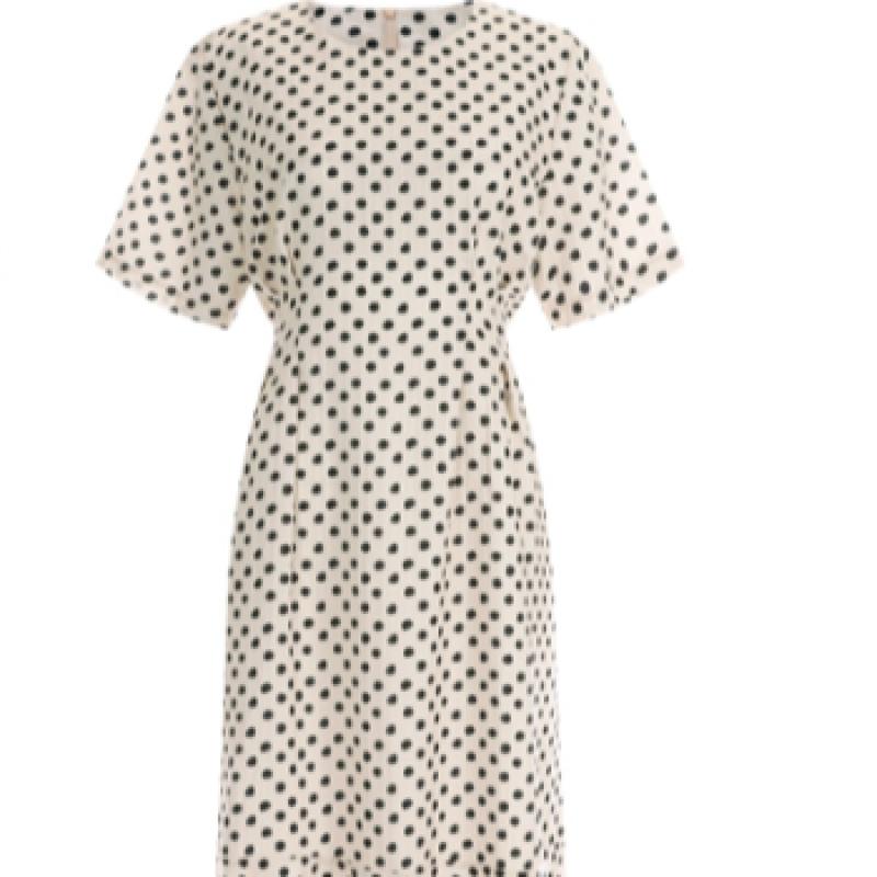 Shop Women Polka Dot Round Waist String Short Sleeve Long Dress Black Pic Wdr