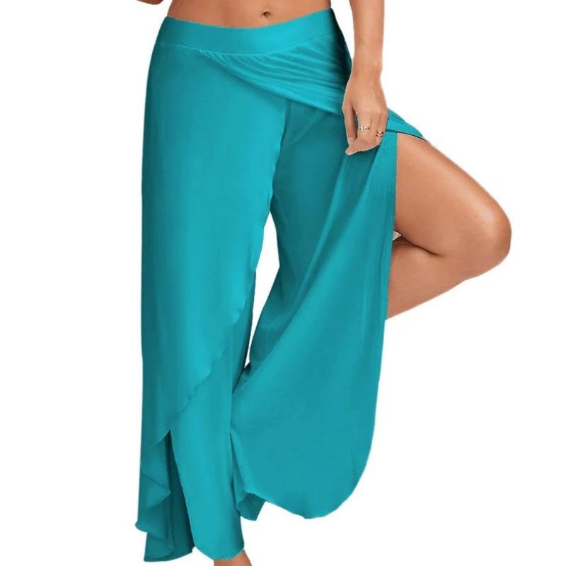 Women Plus Size Wide Leg Pants Loose Fitness Dance Yoga Split Trousers Female Elastic Wasit Casual Workout Solid Summer Clothing