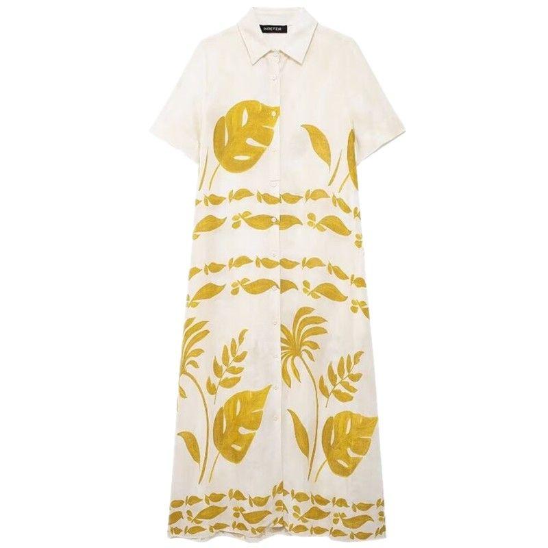 Fashion Style 2024 Summer New Arrival Women's Clothing Easiest for Match Linen Blended Mid Length Long Length Shirt Dress 3484192