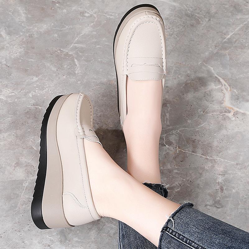 Ladies Platform Loafers Casual Elegant Black Leather Women Thick Sole Shake Shoe Plus Size