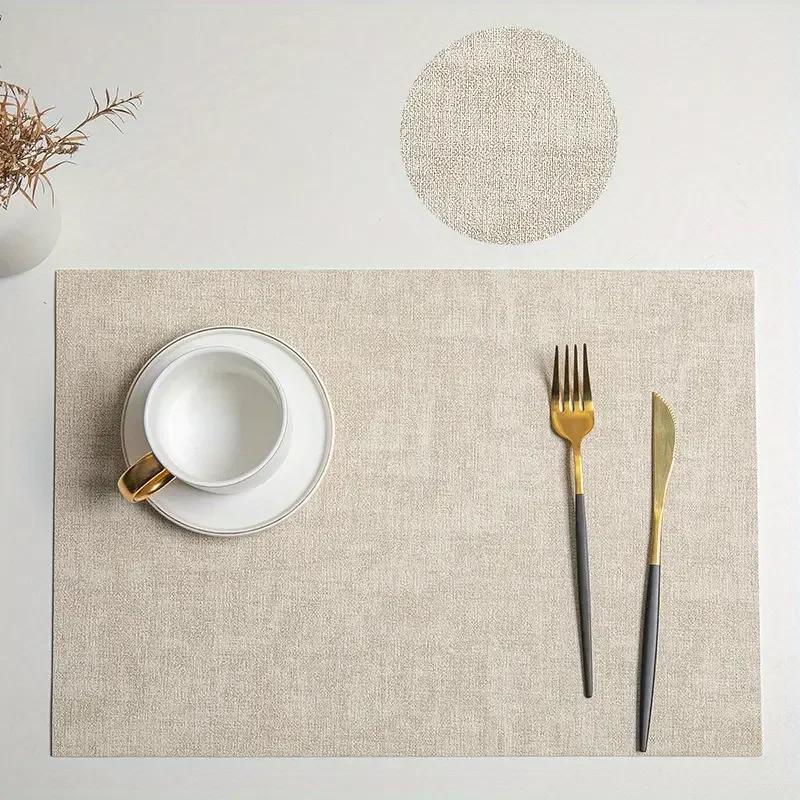 Leather Washable Placemats for Dining Cloth Pattern Table Mat Oil-Proof Waterproof Non-Slip Heat-Resistant Tableware Place Mat