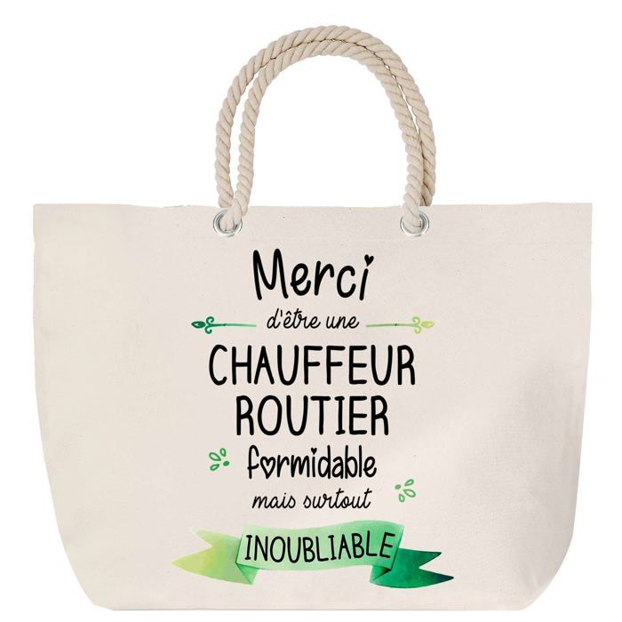 Sac de plage - PLANETEE - Chauffeur Routier Inoubliable - Anse corde - Grand format - Imprimé en France