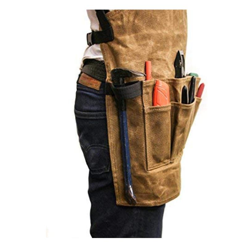 Schürze aus gewachstem Canvas mit doppellagigen dreidimensionalen Taschen und verstellbaren Schultergurten für Garten- und Holzbearbeitungswerkzeuge