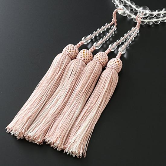 Kyoto Butsudan Hayashi Buddhist Prayer Beads for Eight Sects (Universal), Genuine Crystal Two-Color Tassel (Ash Cherry Blossom, White) (Women's),