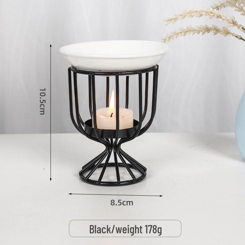 Lampă de aromaterapie transfrontalieră din fier și ceramică: Arzător de uleiuri esențiale și suport de tămâie pentru sfeșnic de birou.