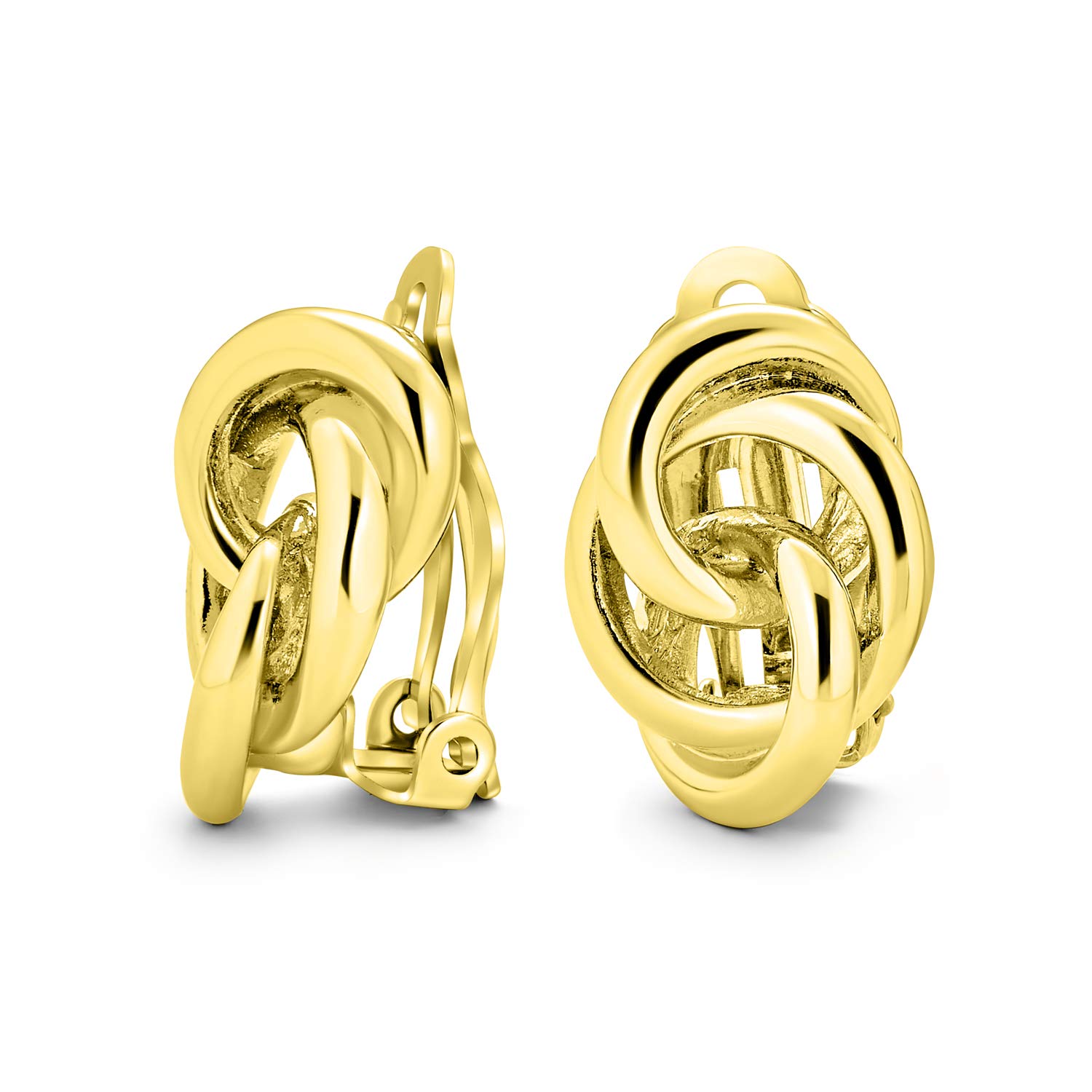 

14K Gold Plated Brass Polished Interlocking Love Knot Earrings [Bling Jewelry] Clip-on