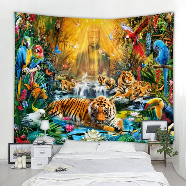 3D Tiger Decoration Tapestry Curtain Home Bedroom Living Room Decoration Curtain Tapestry Bohemian Hippie Style